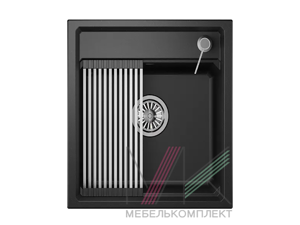 Мойка Гранула квадратная 510*500 черный (с сифоном) + дозатор для жид.мыла и ролл-мат KS-5002i