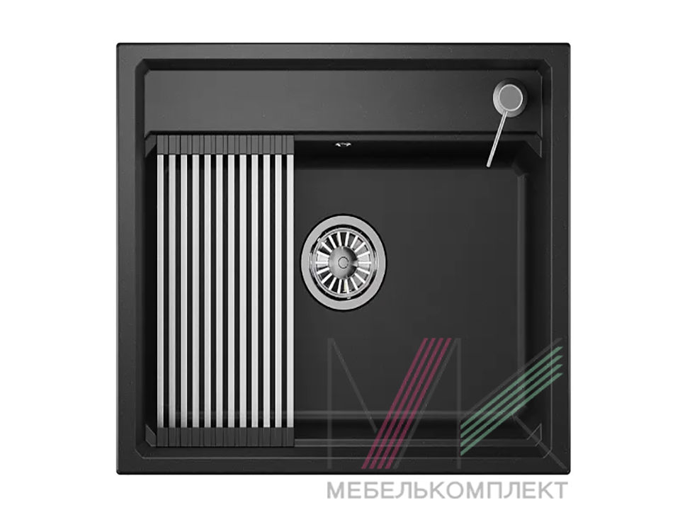 Мойка Гранула прямоугольная 600*510 черный (с сифоном) + дозатор для жид.мыла и ролл-мат KS-6003i