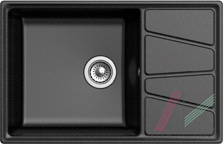Мойка Гранфест VERTEX GF-V-780L черный прямоугольная 780*500 односекционная реверсивная "с сифоном"