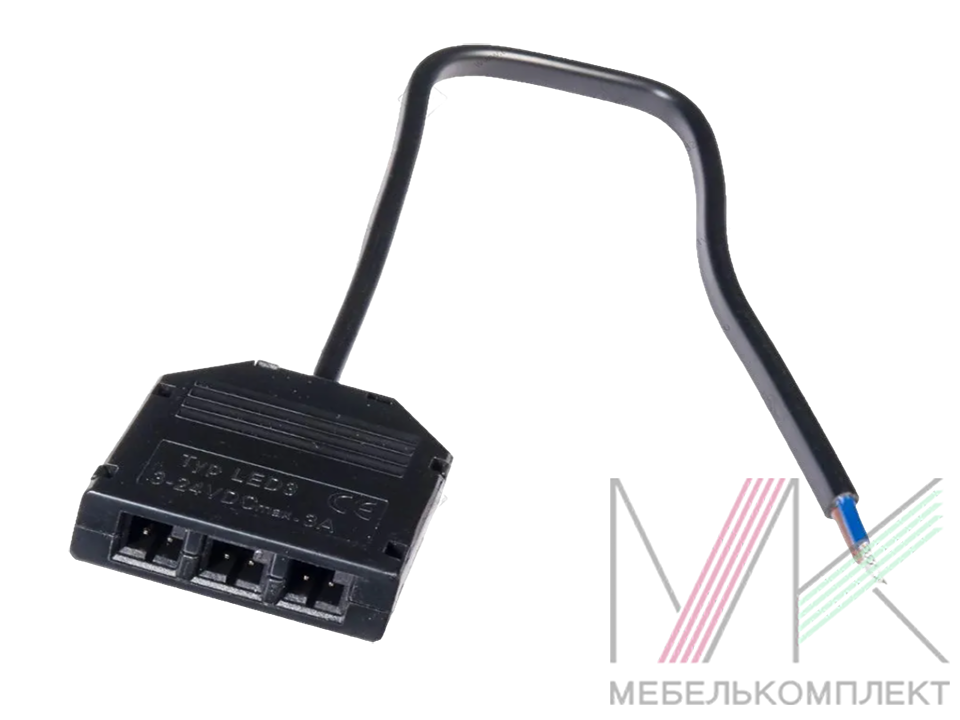 Разветвитель LED 3хL815, 7А, 12В "мама", 0,2м кабель, 33,5х38х10мм, черный
