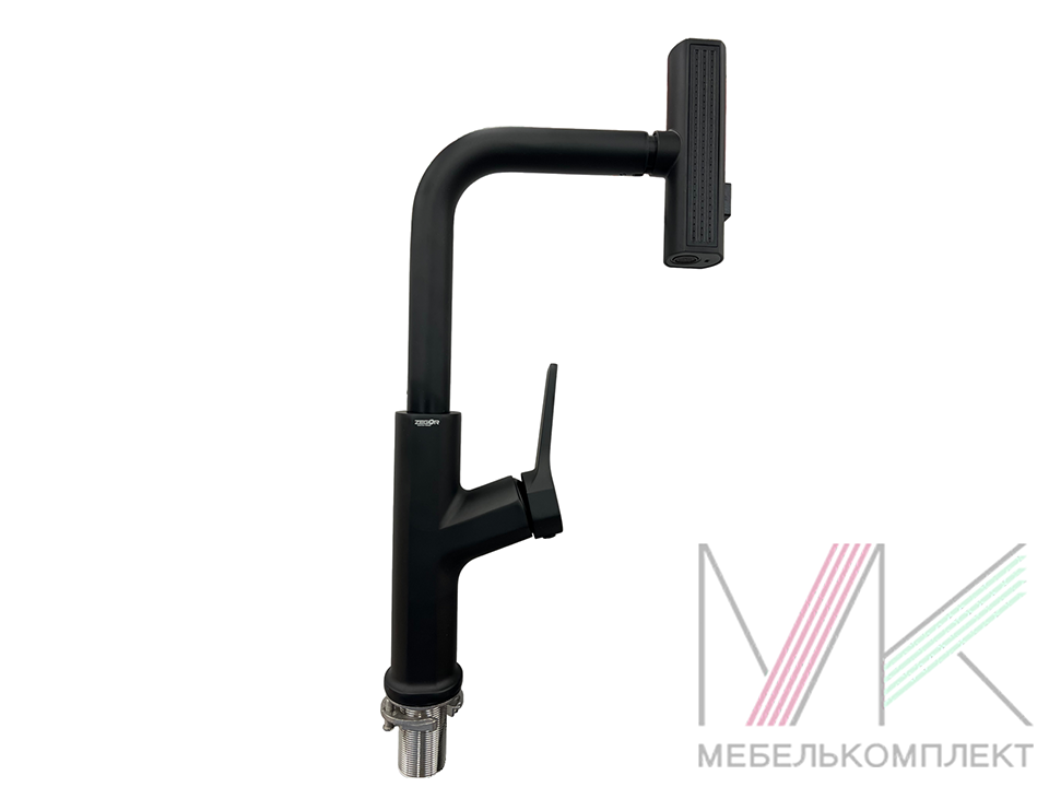 Смеситель ZEGOR KIT4-A064KB черный поворотный многофункцианальный 
