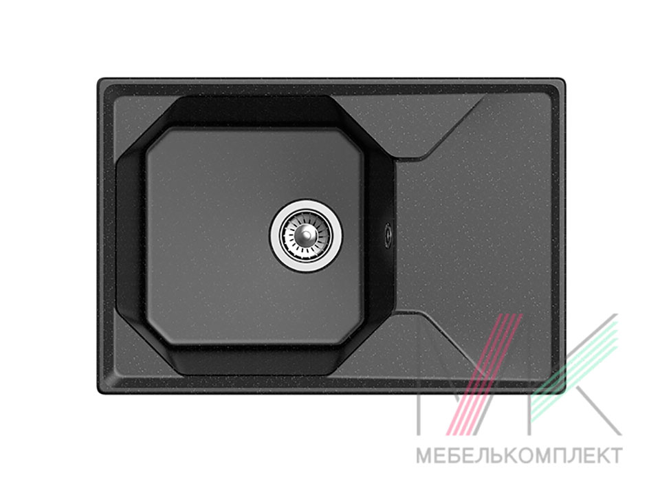 Мойка Гранфест UNIQUE GF-U-740L черный прямоугольная 740*500 односекционная реверсивная "с сифоном"
